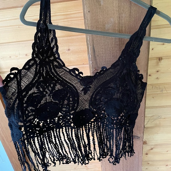 Charlotte Russe Black Crop Top w/ Fringe Large - Picture 4 of 5